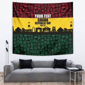 Personalized Ghana Republic Day Tapestry Adinkra Pattern Heritage Silhouette African Culture Art