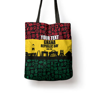 Personalized Ghana Republic Day Tote Bag Adinkra Pattern Heritage Silhouette African Culture Art