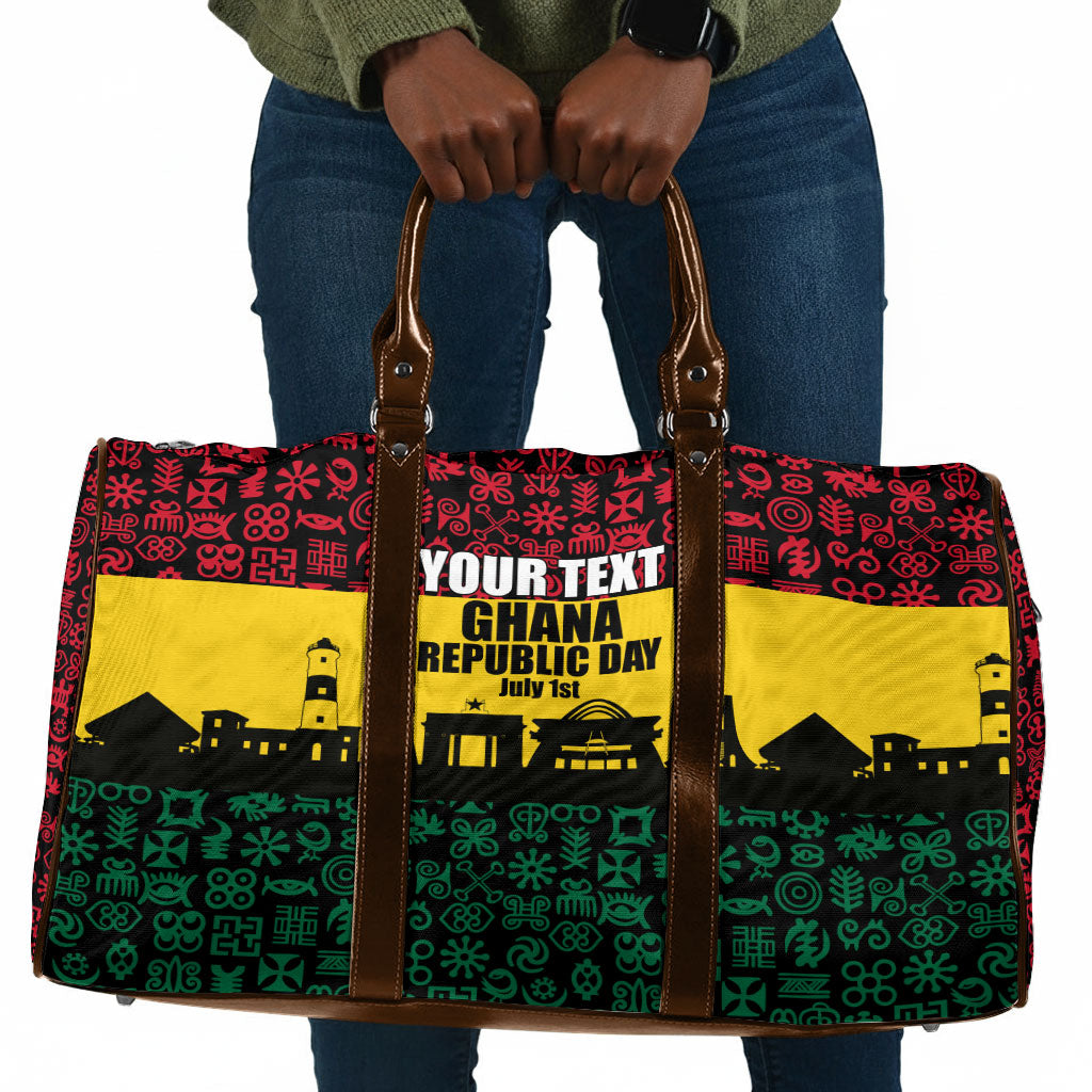Personalized Ghana Republic Day Travel Bag Adinkra Pattern Heritage Silhouette African Culture Art