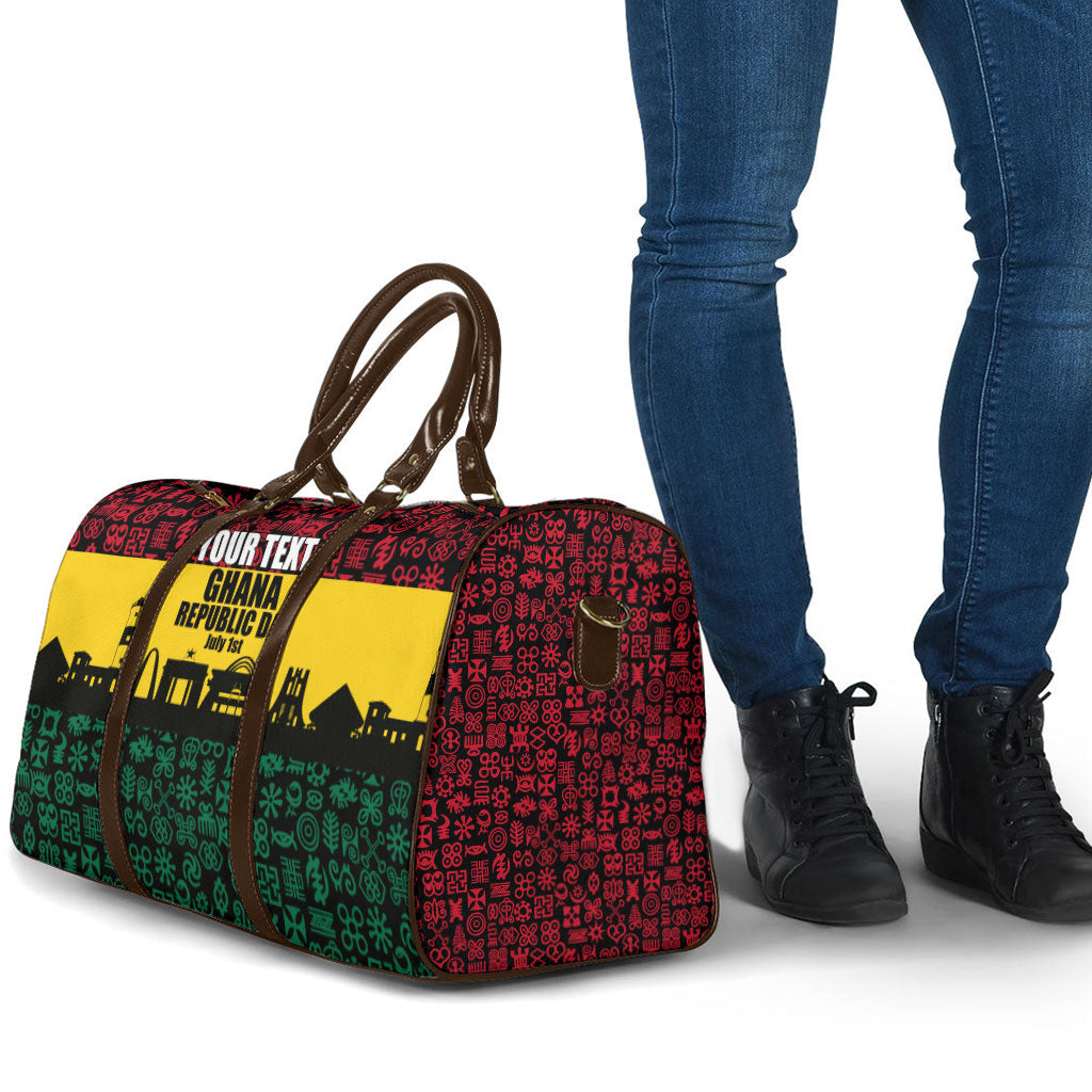 Personalized Ghana Republic Day Travel Bag Adinkra Pattern Heritage Silhouette African Culture Art