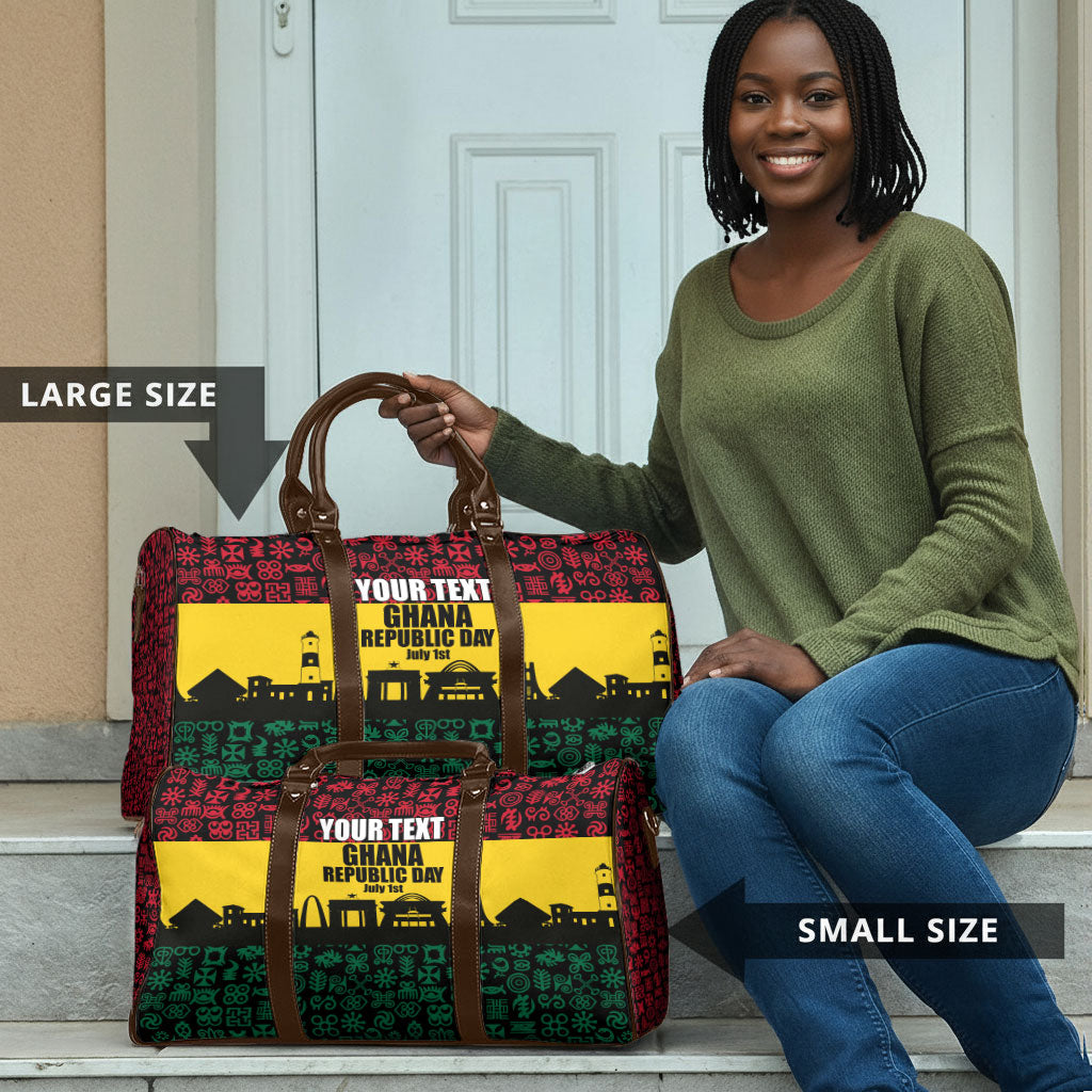 Personalized Ghana Republic Day Travel Bag Adinkra Pattern Heritage Silhouette African Culture Art
