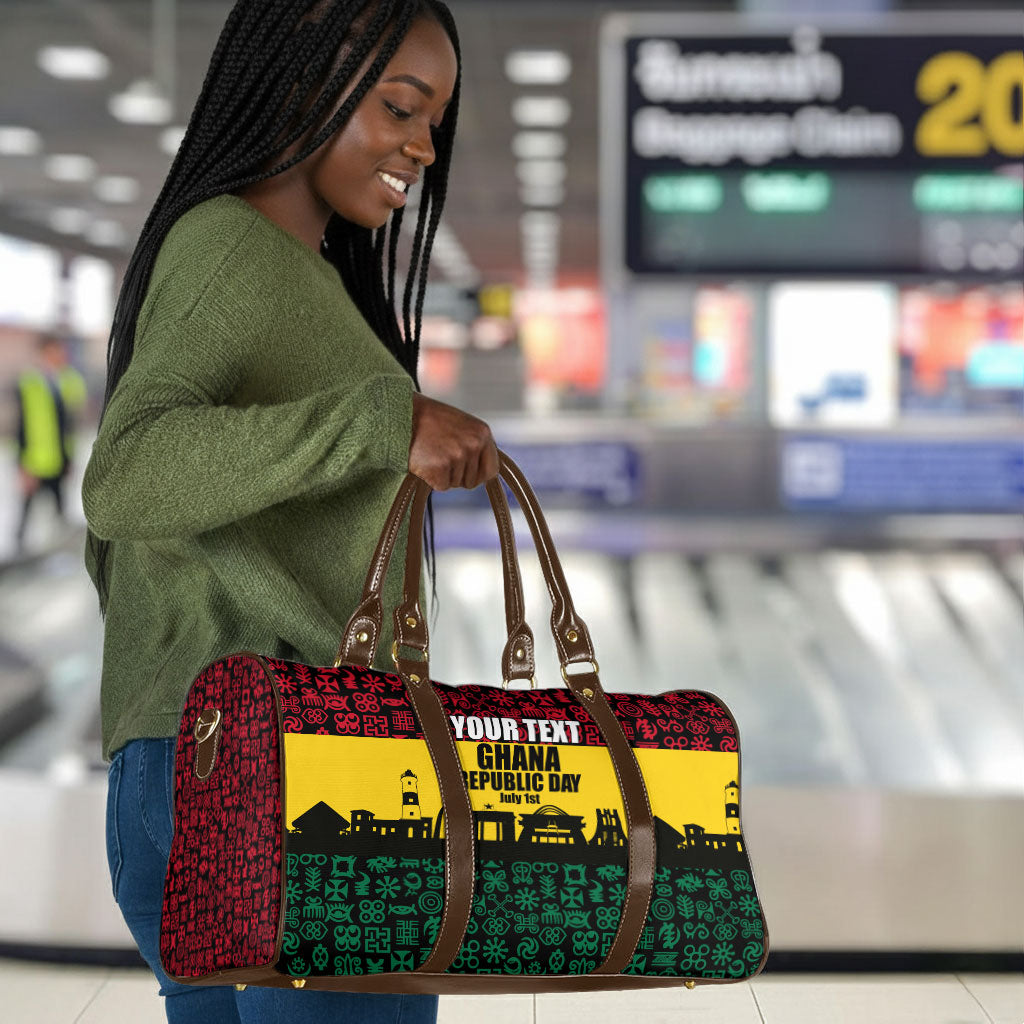 Personalized Ghana Republic Day Travel Bag Adinkra Pattern Heritage Silhouette African Culture Art
