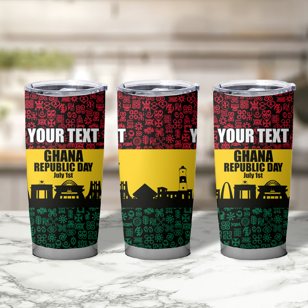 Personalized Ghana Republic Day Tumbler Cup Adinkra Pattern Heritage Silhouette African Culture Art