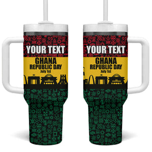 Personalized Ghana Republic Day Tumbler With Handle Adinkra Pattern Heritage Silhouette African Culture Art