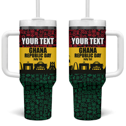 Personalized Ghana Republic Day Tumbler With Handle Adinkra Pattern Heritage Silhouette African Culture Art