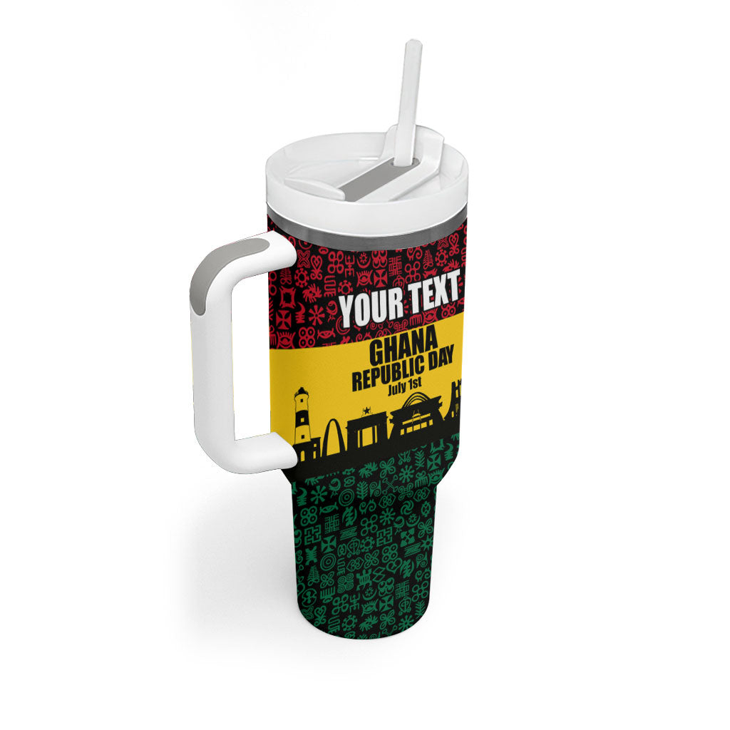 Personalized Ghana Republic Day Tumbler With Handle Adinkra Pattern Heritage Silhouette African Culture Art