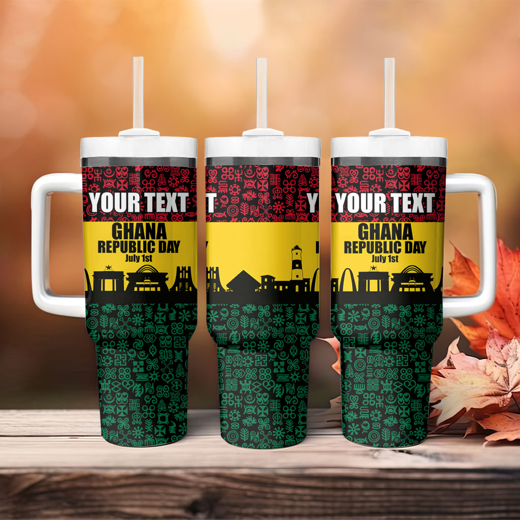 Personalized Ghana Republic Day Tumbler With Handle Adinkra Pattern Heritage Silhouette African Culture Art