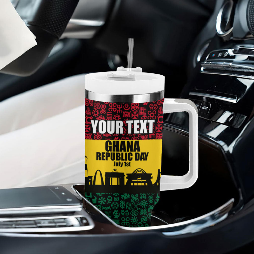 Personalized Ghana Republic Day Tumbler With Handle Adinkra Pattern Heritage Silhouette African Culture Art