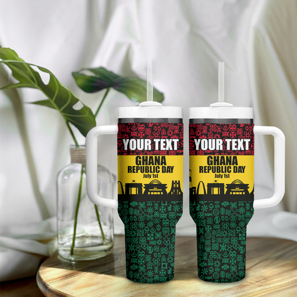 Personalized Ghana Republic Day Tumbler With Handle Adinkra Pattern Heritage Silhouette African Culture Art