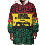 Personalized Ghana Republic Day Wearable Blanket Hoodie Adinkra Pattern Heritage Silhouette African Culture Art