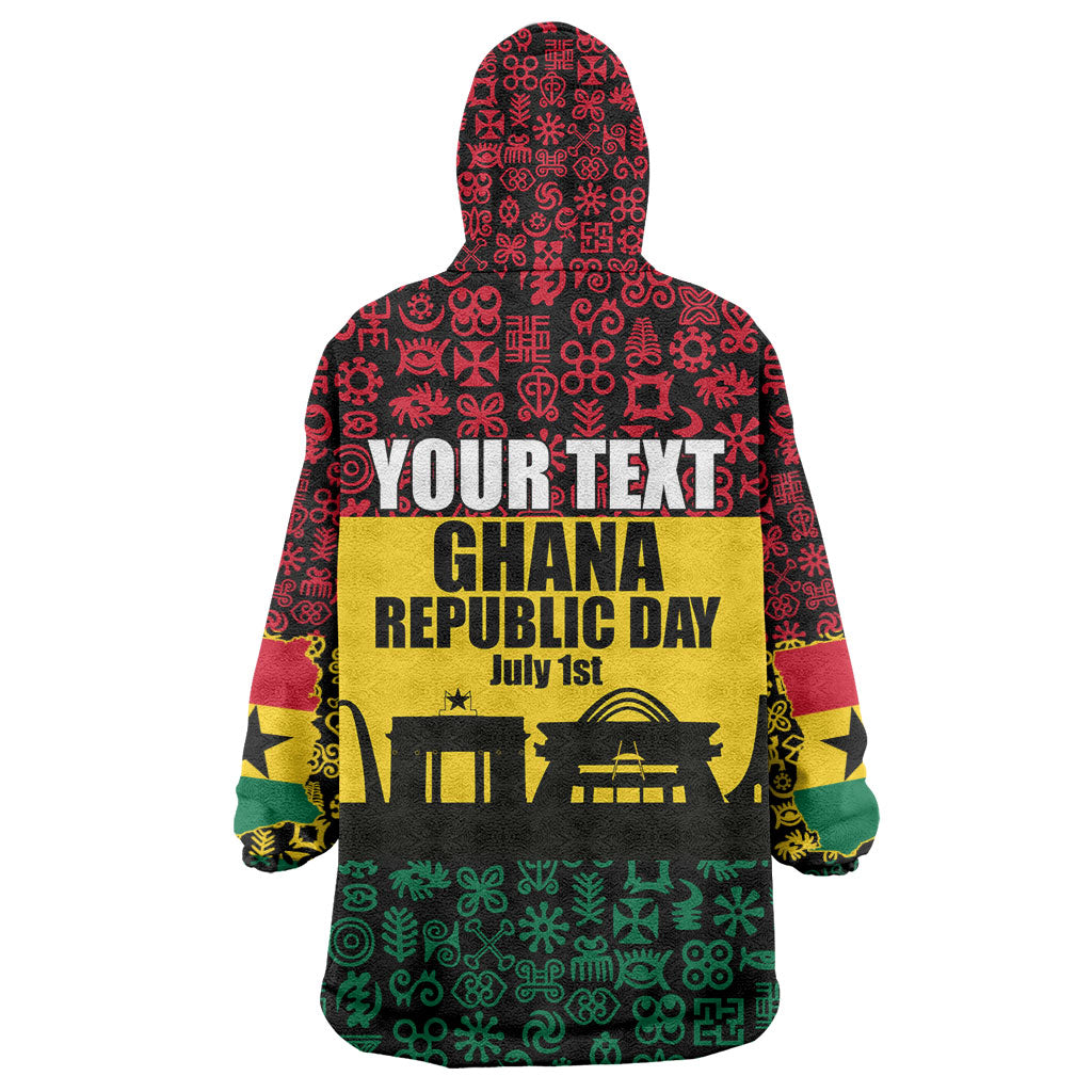 Personalized Ghana Republic Day Wearable Blanket Hoodie Adinkra Pattern Heritage Silhouette African Culture Art