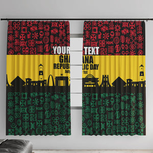 Personalized Ghana Republic Day Window Curtain Adinkra Pattern Heritage Silhouette African Culture Art