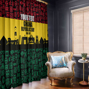 Personalized Ghana Republic Day Window Curtain Adinkra Pattern Heritage Silhouette African Culture Art