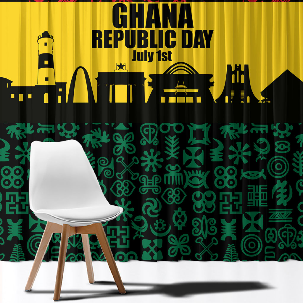 Personalized Ghana Republic Day Window Curtain Adinkra Pattern Heritage Silhouette African Culture Art