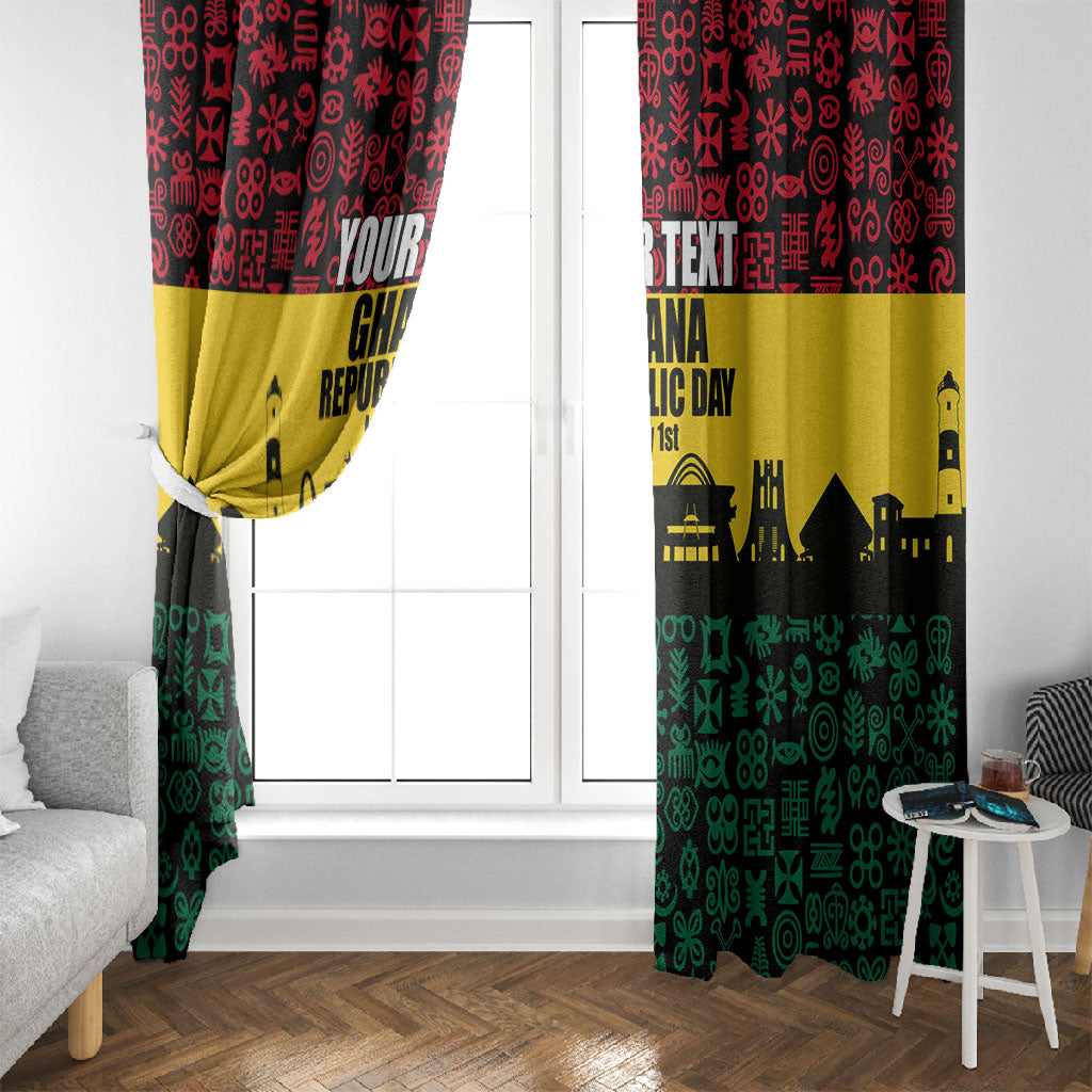 Personalized Ghana Republic Day Window Curtain Adinkra Pattern Heritage Silhouette African Culture Art