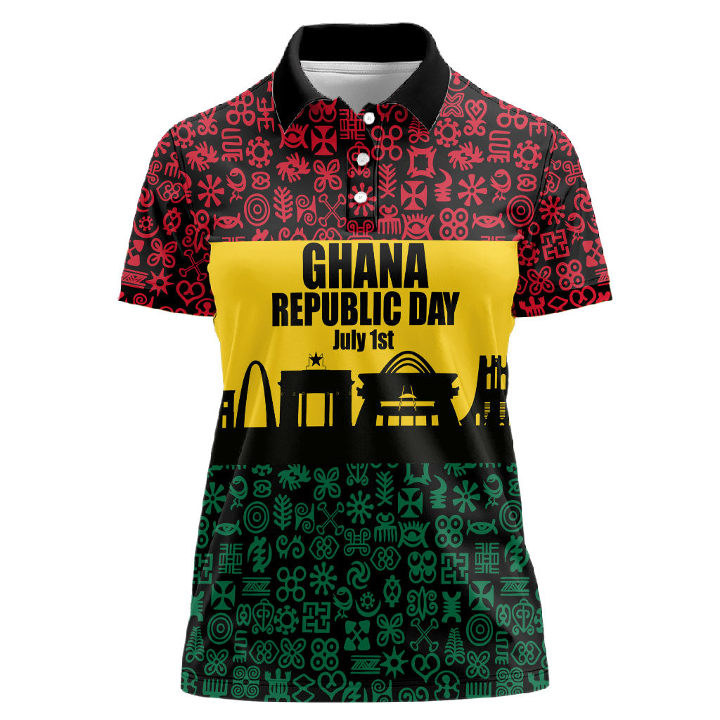 Personalized Ghana Republic Day Women Polo Shirt Adinkra Pattern Heritage Silhouette African Culture Art