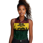 Personalized Ghana Republic Day Women Sleeveless Polo Shirt Adinkra Pattern Heritage Silhouette African Culture Art