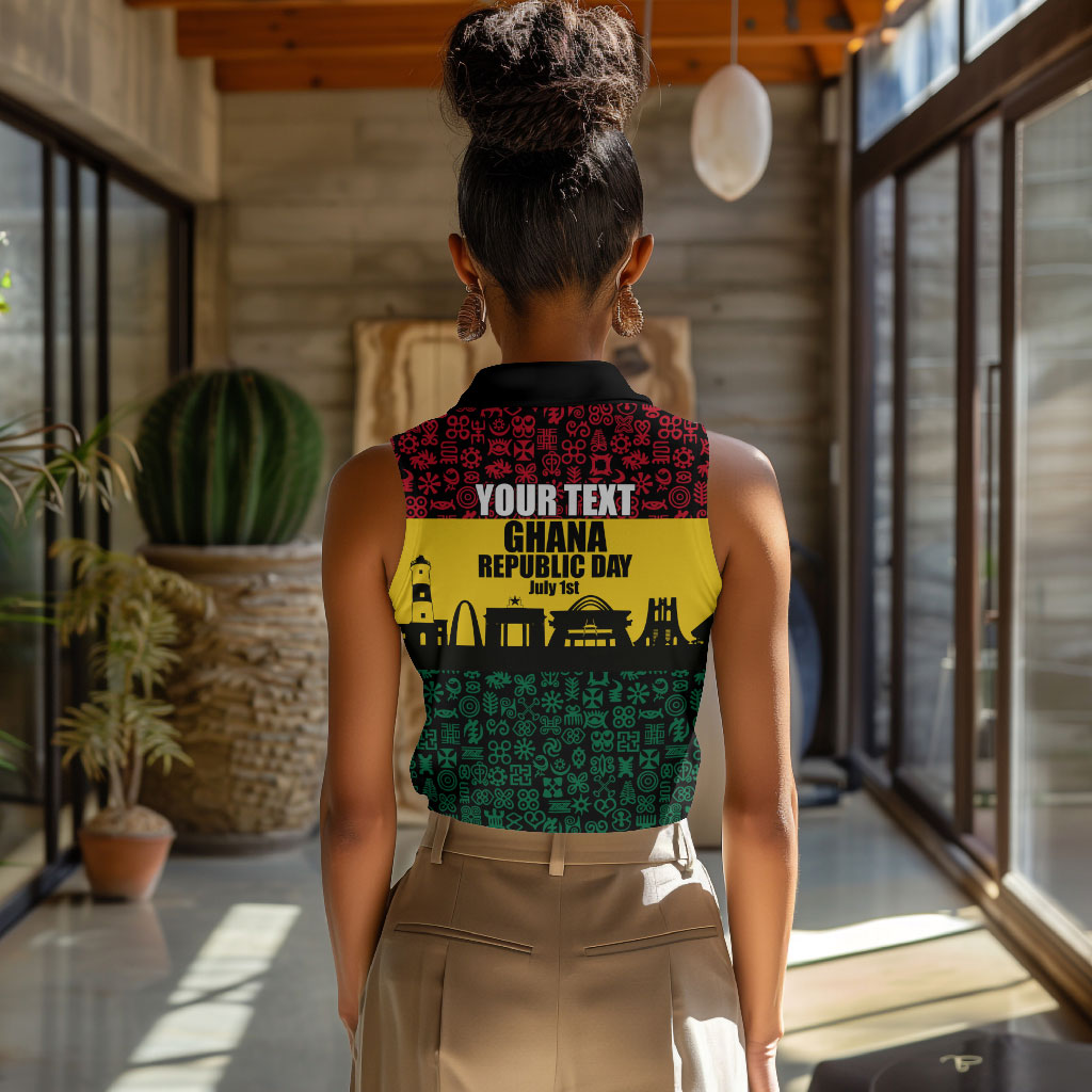Personalized Ghana Republic Day Women Sleeveless Polo Shirt Adinkra Pattern Heritage Silhouette African Culture Art