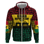 Personalized Ghana Republic Day Zip Hoodie Adinkra Pattern Heritage Silhouette African Culture Art