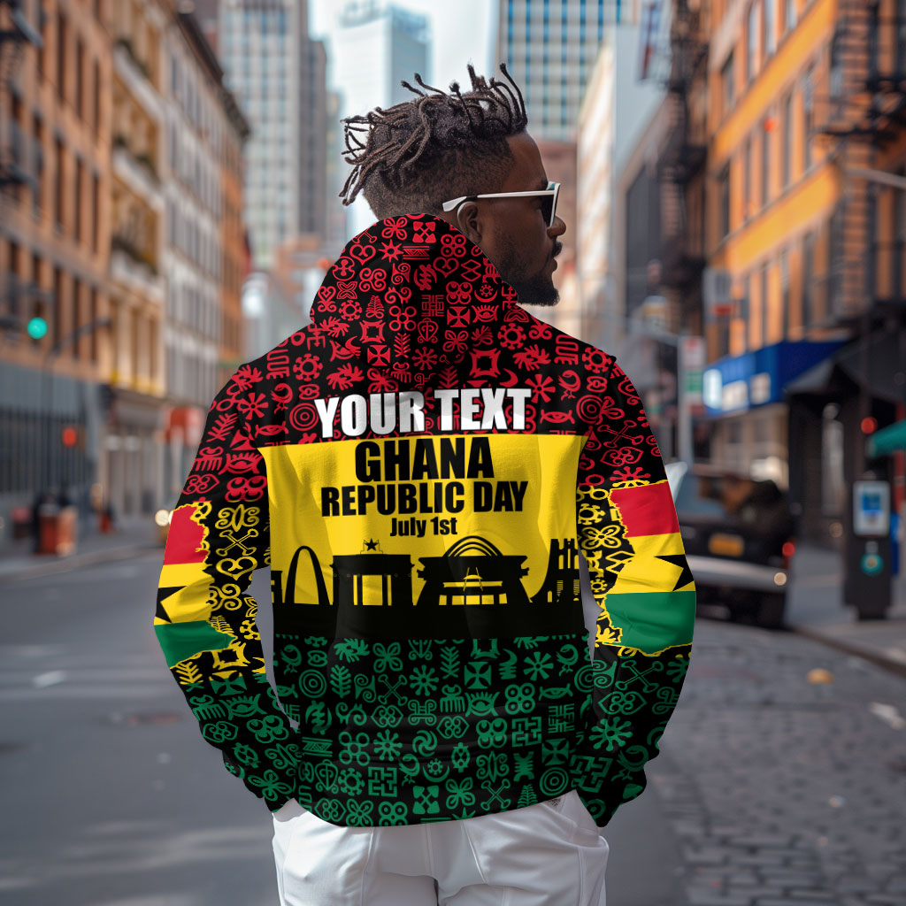 Personalized Ghana Republic Day Zip Hoodie Adinkra Pattern Heritage Silhouette African Culture Art