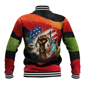 Happy 250th You Still Owe Us Black Pride Baseball Jacket Pan African Flag Broken Chains - Statue Of Liberty