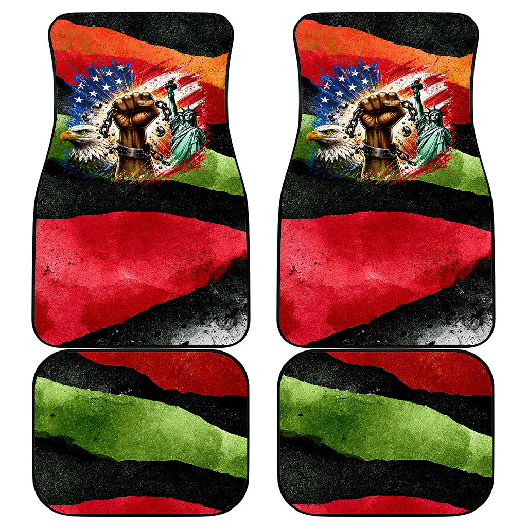 Happy 250th You Still Owe Us Black Pride Car Mats Pan African Flag Broken Chains - Statue Of Liberty