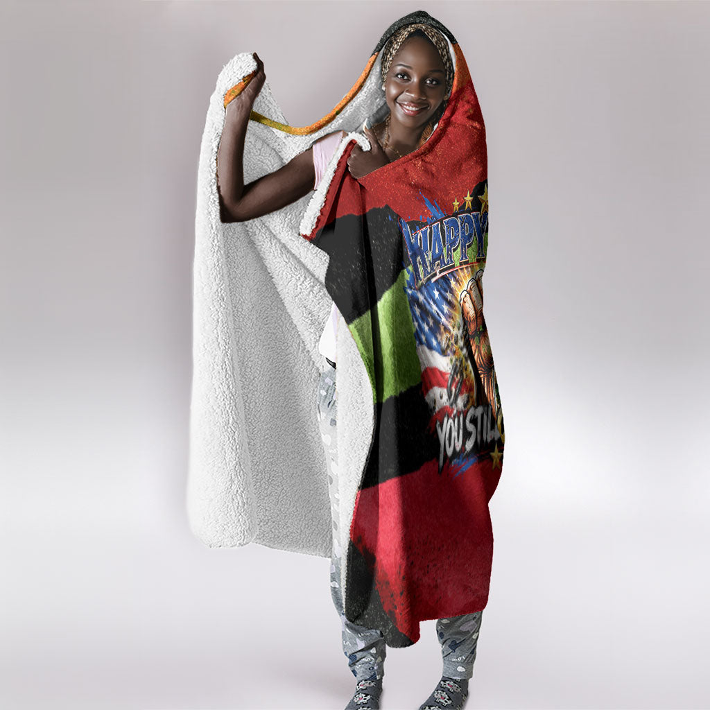 Happy 250th You Still Owe Us Black Pride Hooded Blanket Pan African Flag Broken Chains - Statue Of Liberty