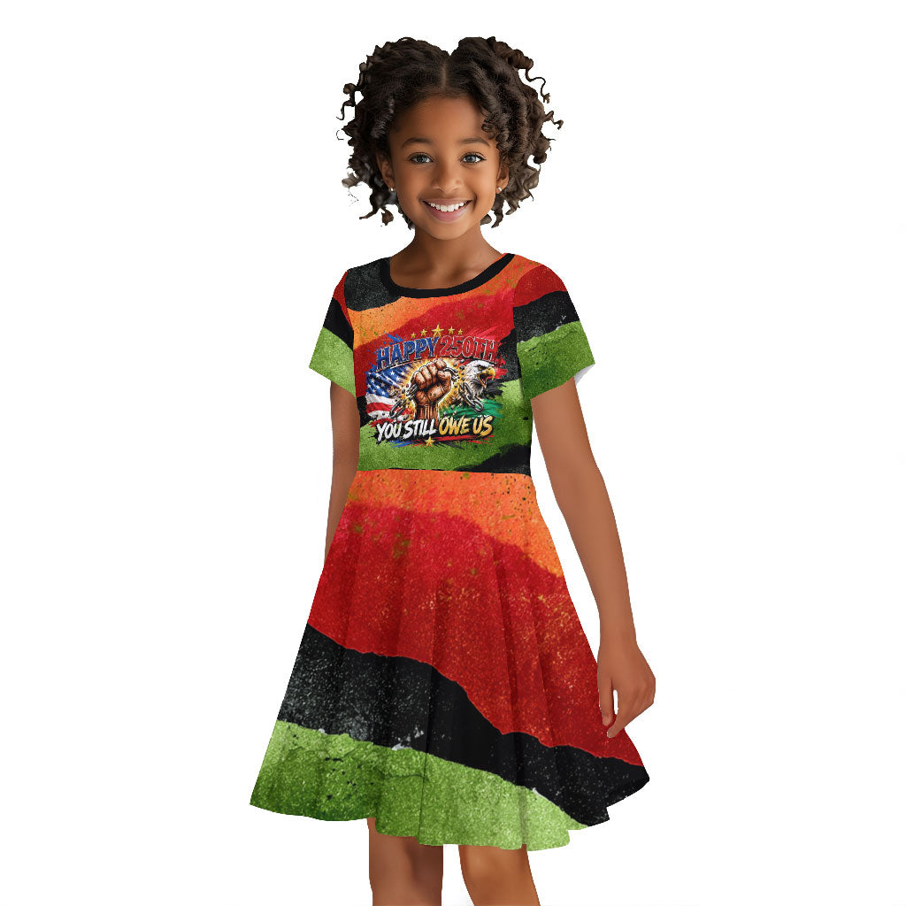 Happy 250th You Still Owe Us Black Pride Kid Short Sleeve Dress Pan African Flag Broken Chains - Statue Of Liberty