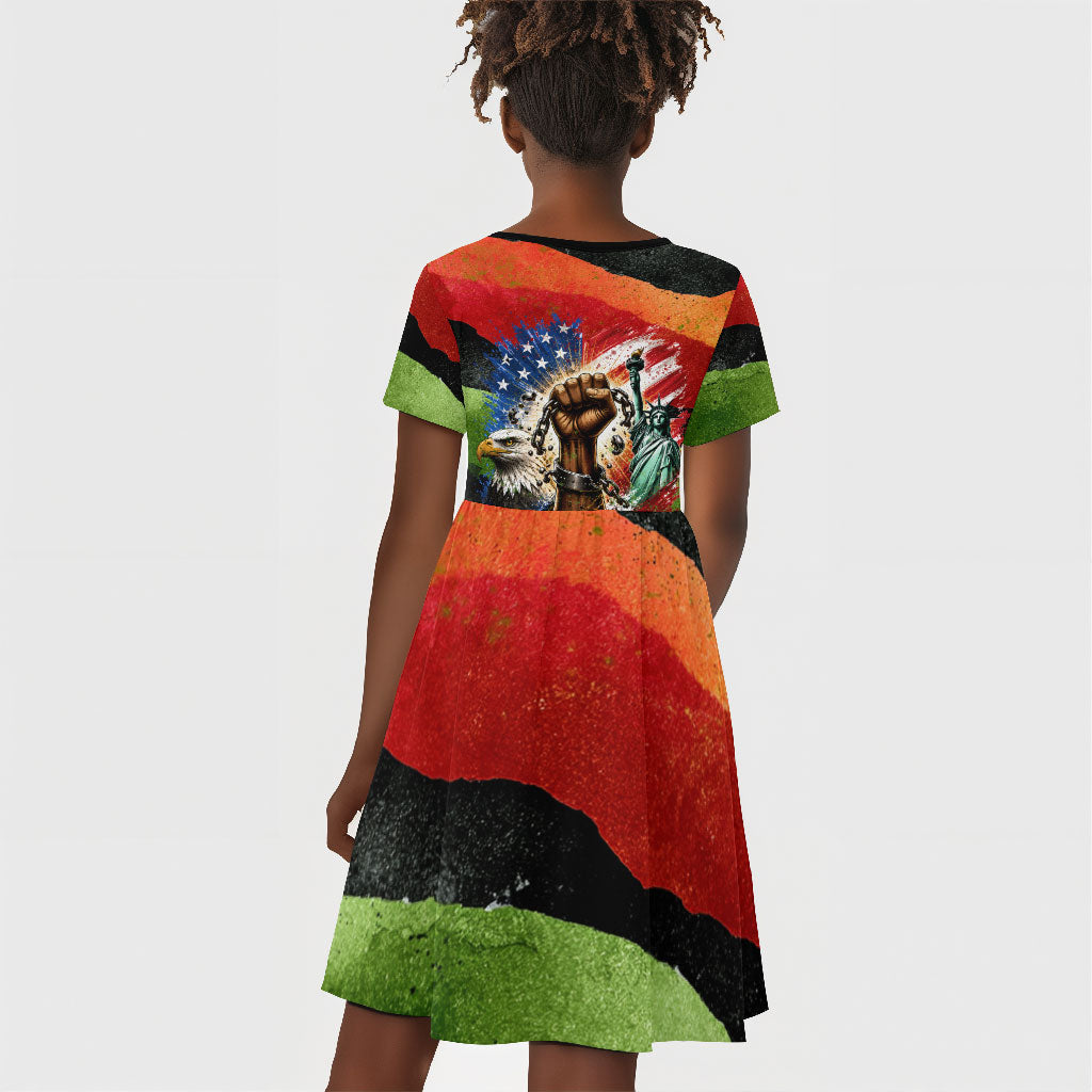 Happy 250th You Still Owe Us Black Pride Kid Short Sleeve Dress Pan African Flag Broken Chains - Statue Of Liberty