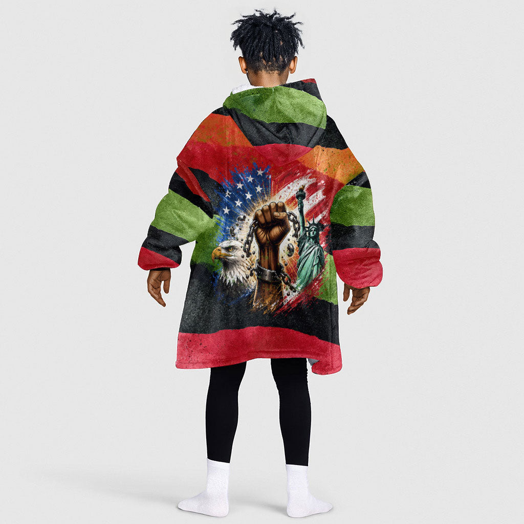 Happy 250th You Still Owe Us Black Pride Kid Wearable Blanket Hoodie Pan African Flag Broken Chains - Statue Of Liberty