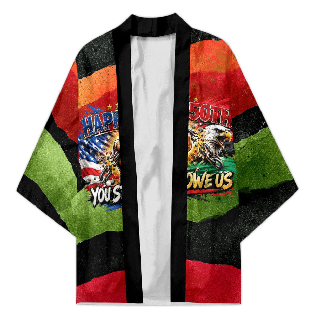 Happy 250th You Still Owe Us Black Pride Kimono Pan African Flag Broken Chains - Statue Of Liberty