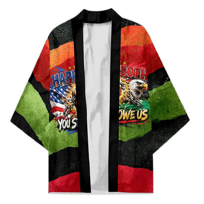 Happy 250th You Still Owe Us Black Pride Kimono Pan African Flag Broken Chains - Statue Of Liberty