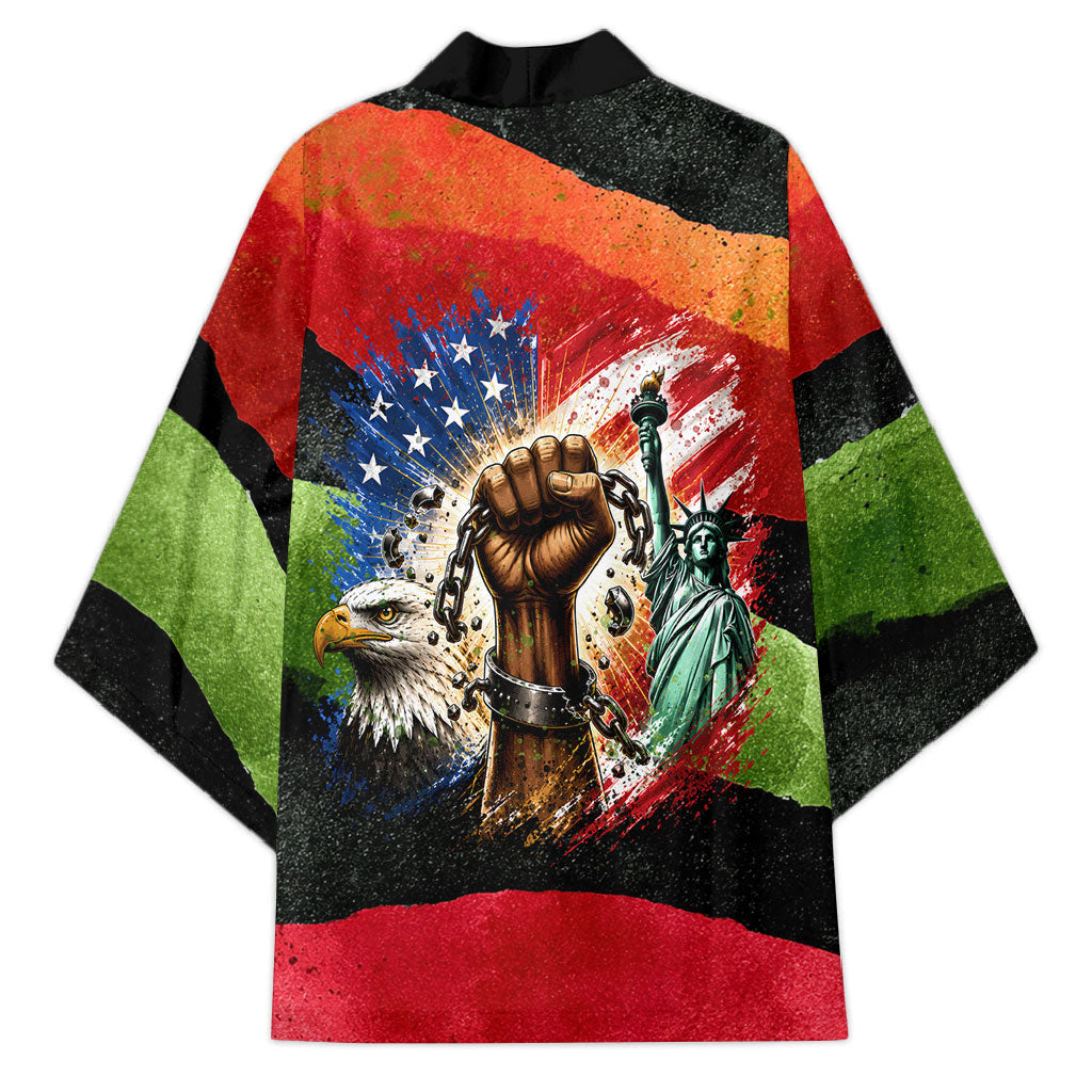 Happy 250th You Still Owe Us Black Pride Kimono Pan African Flag Broken Chains - Statue Of Liberty