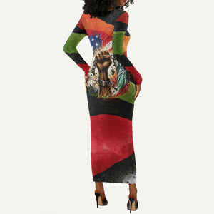Happy 250th You Still Owe Us Black Pride Long Sleeve Bodycon Dress Pan African Flag Broken Chains - Statue Of Liberty