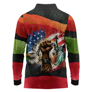 Happy 250th You Still Owe Us Black Pride Long Sleeve Polo Shirt Pan African Flag Broken Chains - Statue Of Liberty