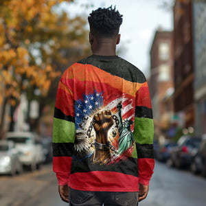 Happy 250th You Still Owe Us Black Pride Long Sleeve Shirt Pan African Flag Broken Chains - Statue Of Liberty