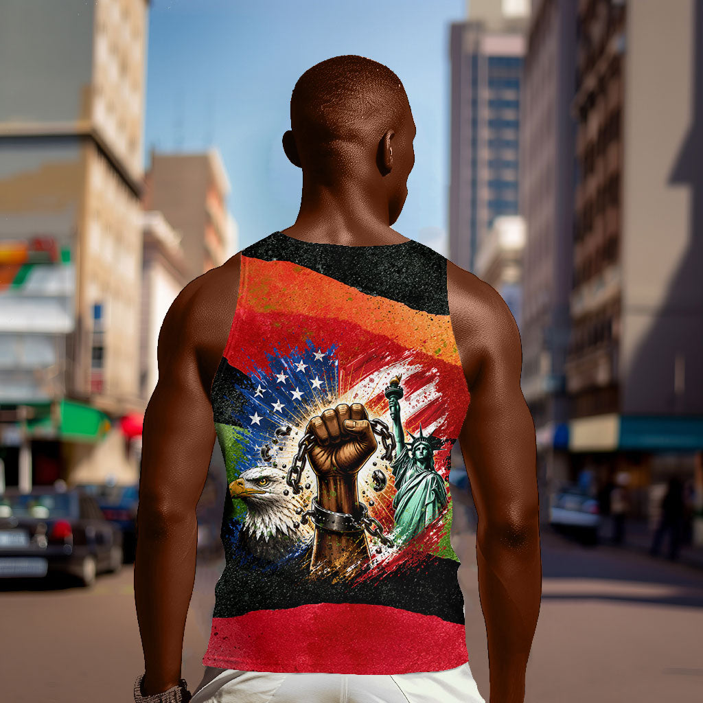 Happy 250th You Still Owe Us Black Pride Men Tank Top Pan African Flag Broken Chains - Statue Of Liberty