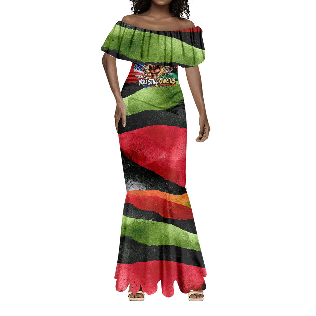 Happy 250th You Still Owe Us Black Pride Mermaid Dress Pan African Flag Broken Chains - Statue Of Liberty