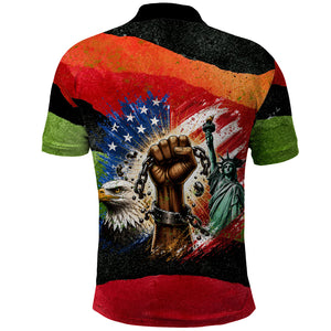 Happy 250th You Still Owe Us Black Pride Polo Shirt Pan African Flag Broken Chains - Statue Of Liberty