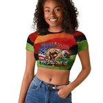 Happy 250th You Still Owe Us Black Pride Raglan Cropped T shirt Pan African Flag Broken Chains - Statue Of Liberty