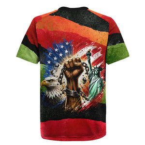Happy 250th You Still Owe Us Black Pride Rugby Jersey Pan African Flag Broken Chains - Statue Of Liberty