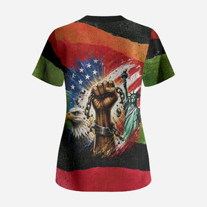 Happy 250th You Still Owe Us Black Pride Scrub Top Pan African Flag Broken Chains - Statue Of Liberty