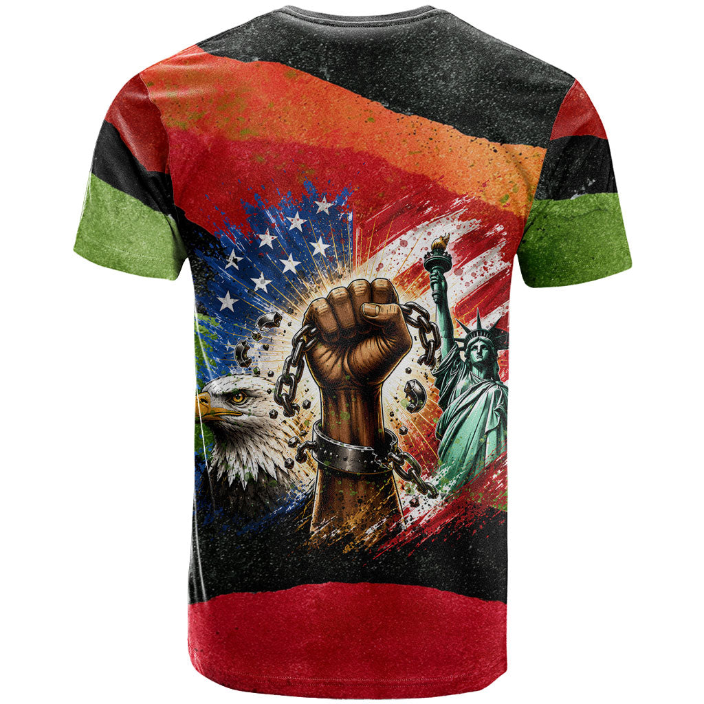 Happy 250th You Still Owe Us Black Pride T shirt Pan African Flag Broken Chains - Statue Of Liberty