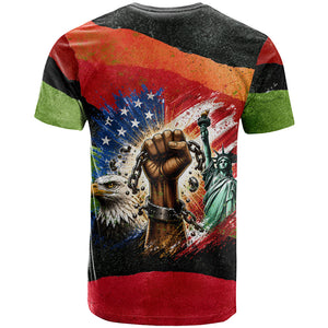 Happy 250th You Still Owe Us Black Pride T shirt Pan African Flag Broken Chains - Statue Of Liberty