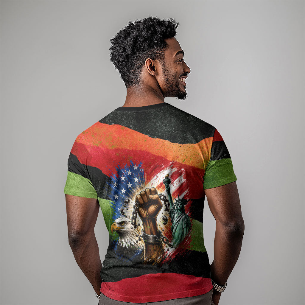 Happy 250th You Still Owe Us Black Pride T shirt Pan African Flag Broken Chains - Statue Of Liberty