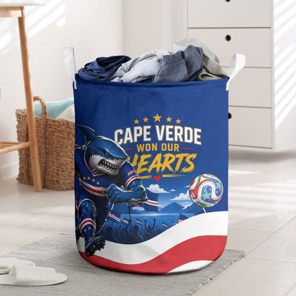 Cape Verde Won Our Hearts Soccer Laundry Basket Blue Sharks Football Mascot Patriotic National Team