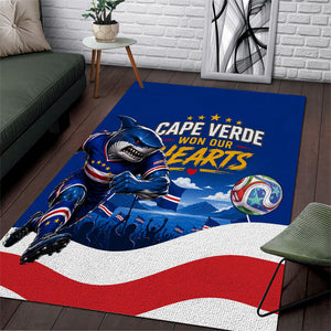 Cape Verde Won Our Hearts Soccer Area Rug Blue Sharks Football Mascot Patriotic National Team