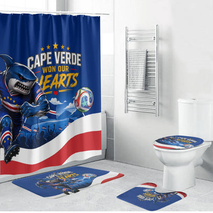 Cape Verde Won Our Hearts Soccer Bathroom Set Blue Sharks Football Mascot Patriotic National Team