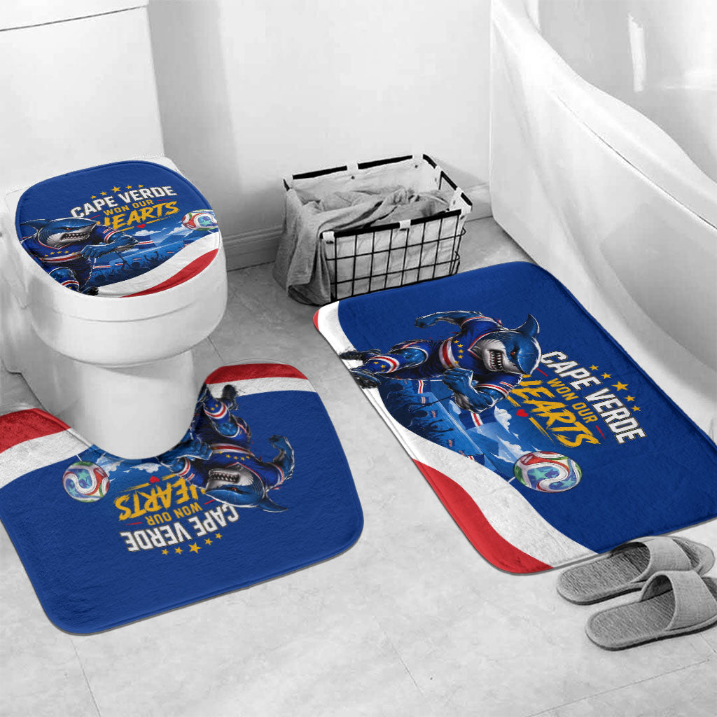 Cape Verde Won Our Hearts Soccer Bathroom Set Blue Sharks Football Mascot Patriotic National Team