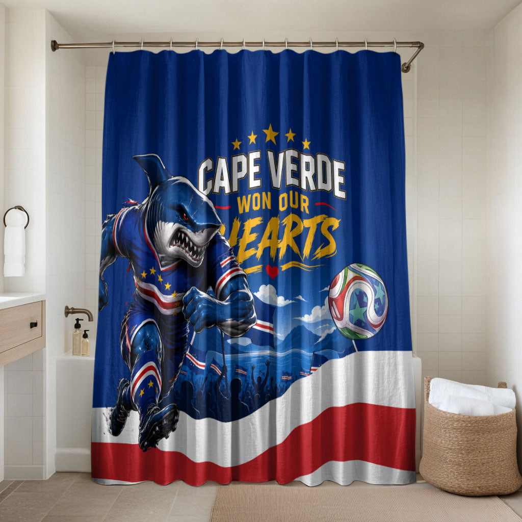 Cape Verde Won Our Hearts Soccer Bathroom Set Blue Sharks Football Mascot Patriotic National Team